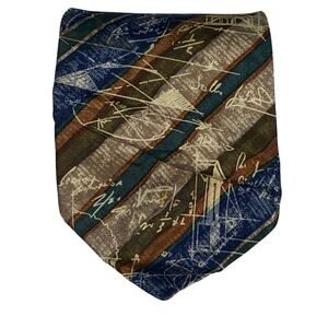 Vtg Structure Necktie Brown Blue Silk USA Novelty Science 59.5.5x4 Traditional